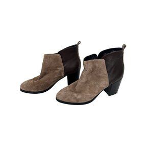 Lands’ End Womens Ankle Boots 10 Brown Leather Suede Chunky Heel Slip On Pull On